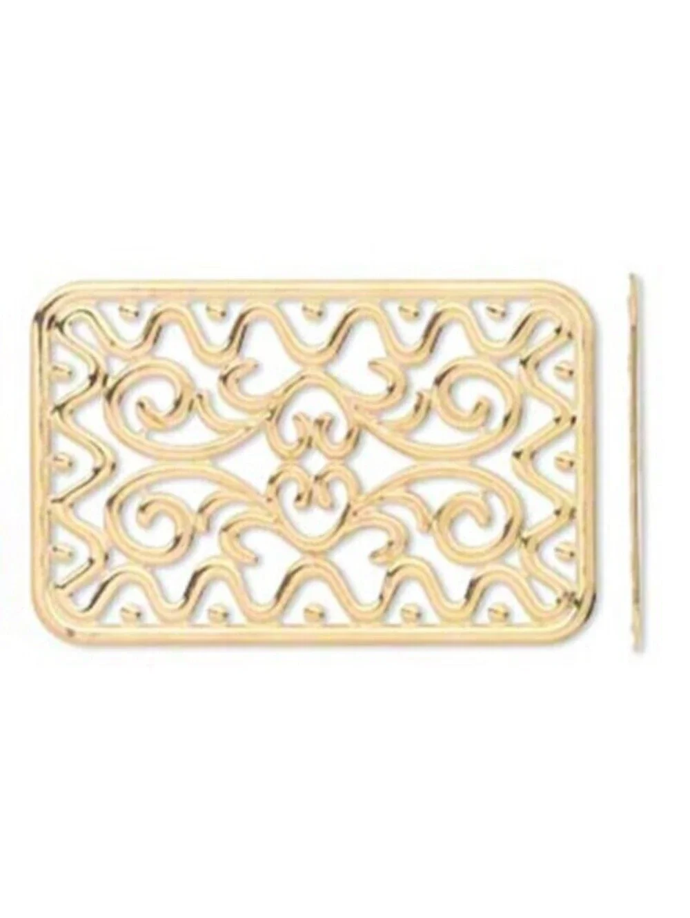 2 Gold 14K Plated Filigree L Rectangle Focal Beads Pendants Components 49x32mm